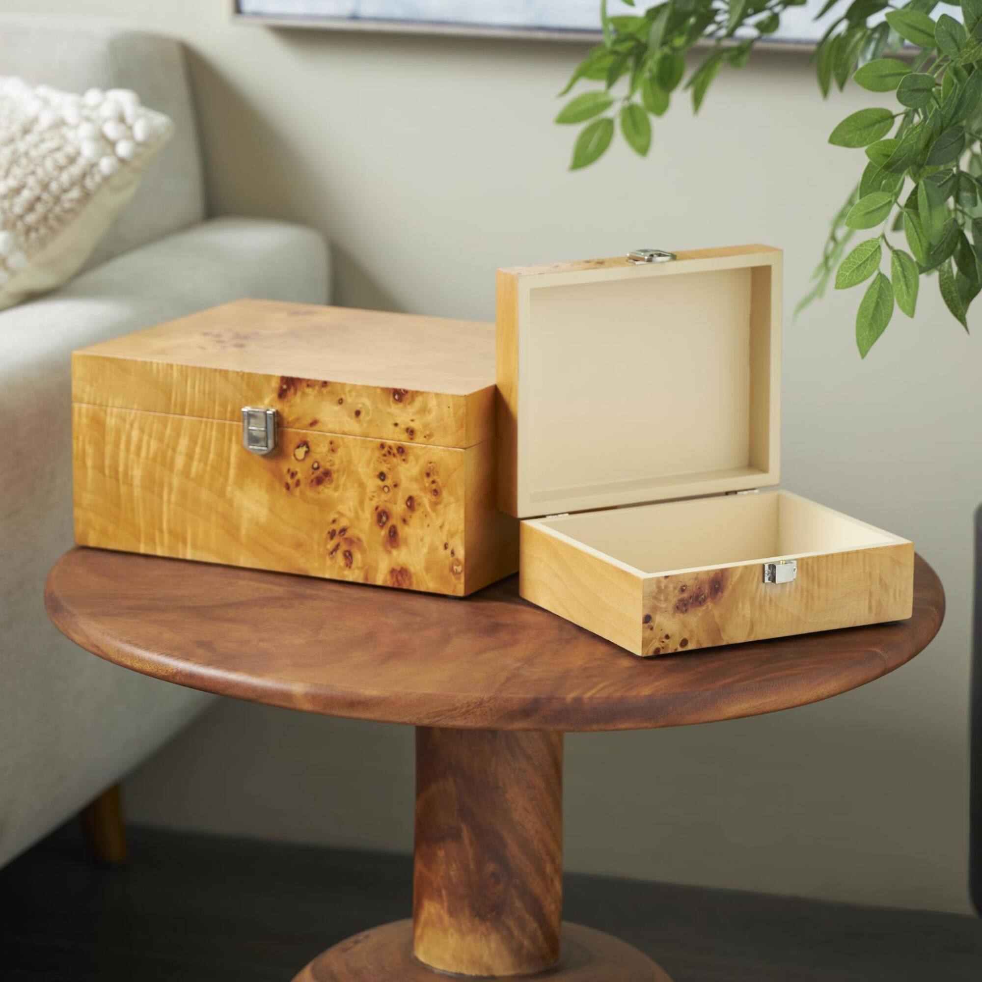 Brown Wood Storage Box with Natural Wood Grains & Silver Latches, 2ct.